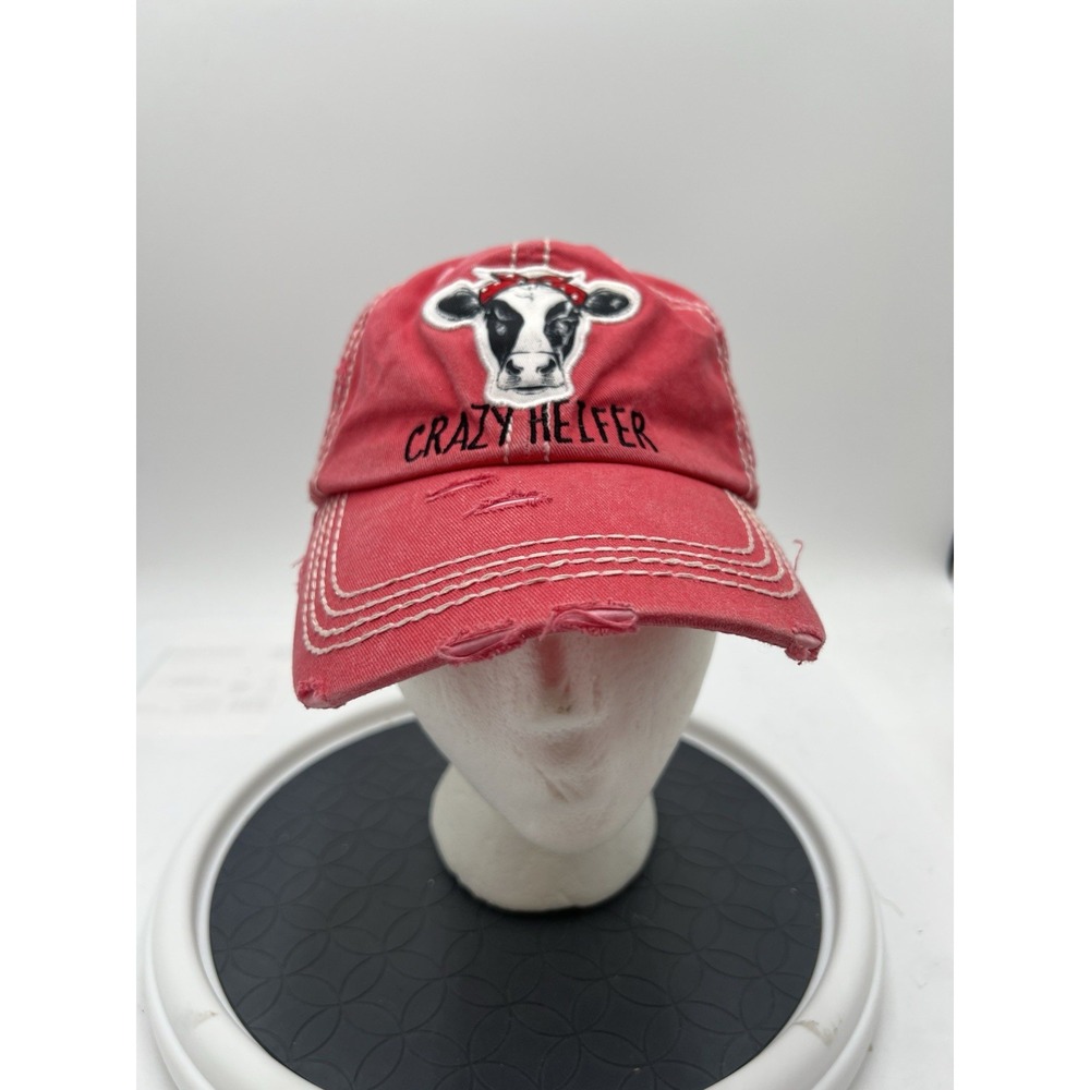 KBETHOS Vintage Crazy Heifer Cow Hat Womens Red Distressed Adjustable Cap